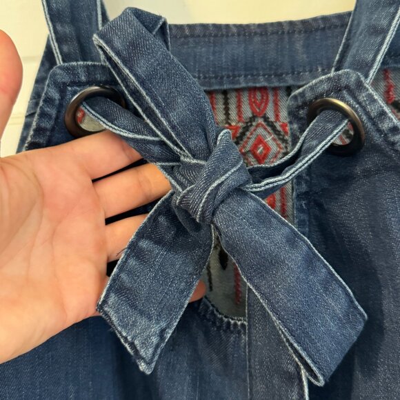 Blank NYC Embroidered Denim Boho Cropped Tank / Halter Top - Large - Picture 9 of 9